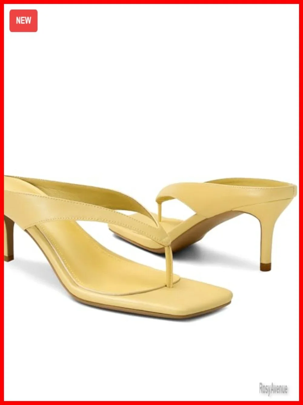 Square Toe Kitten Heel Sandals Slip On Thong Strap Heeled Slippers